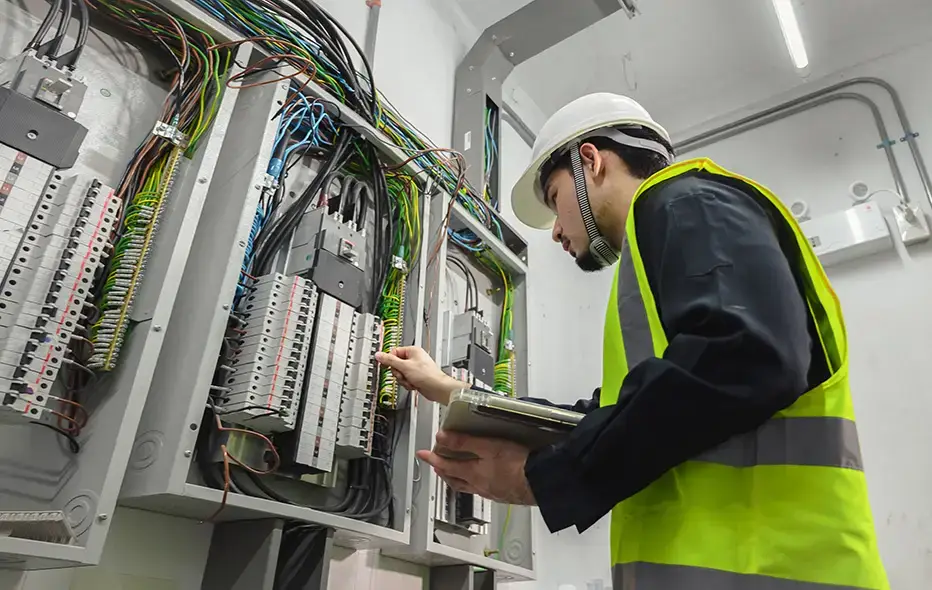 Electrician working on a commercial electrical system