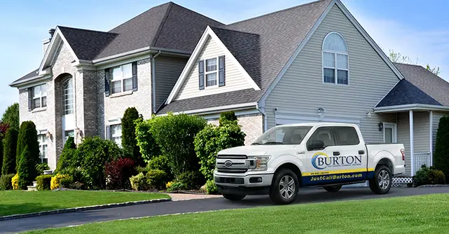 Burton truck outside a residential home