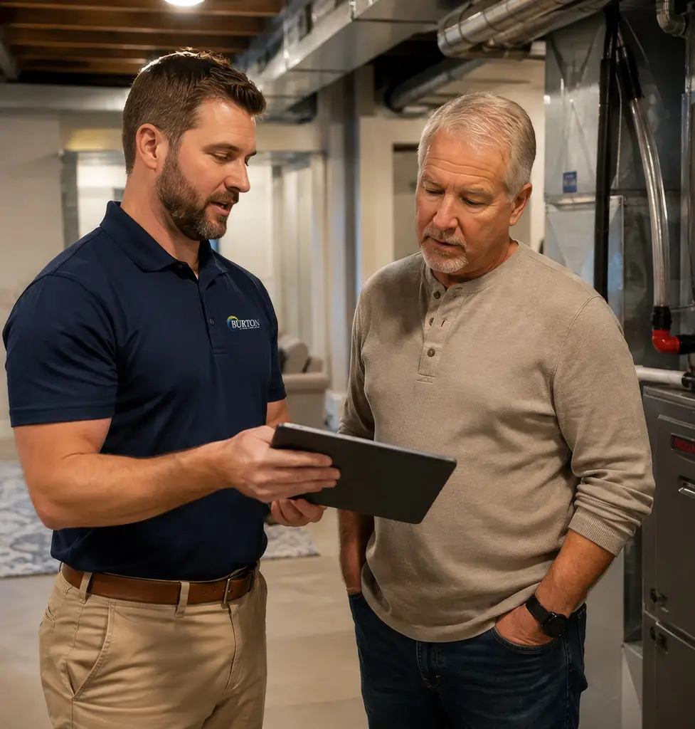 HVAC expert talking with a homeowner about their financing options
